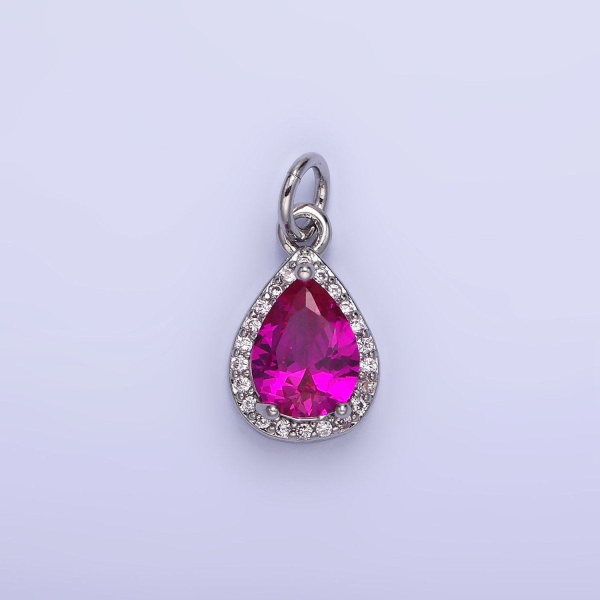 14K Gold Filled Teardrop CZ Micro Paved Birthstone Charm in Gold & Silver | W704 - W720