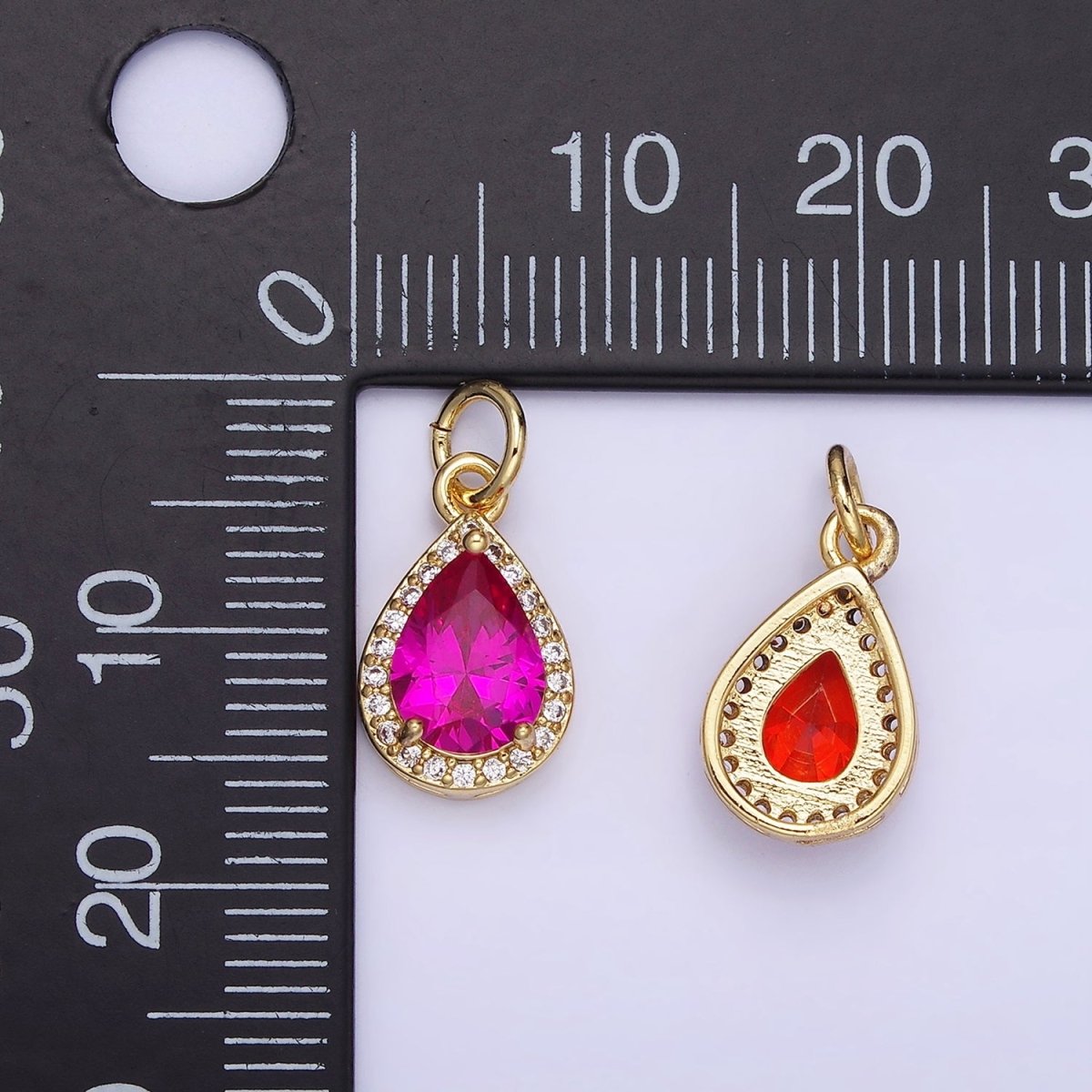 14K Gold Filled Teardrop CZ Micro Paved Birthstone Charm in Gold & Silver | W704 - W720