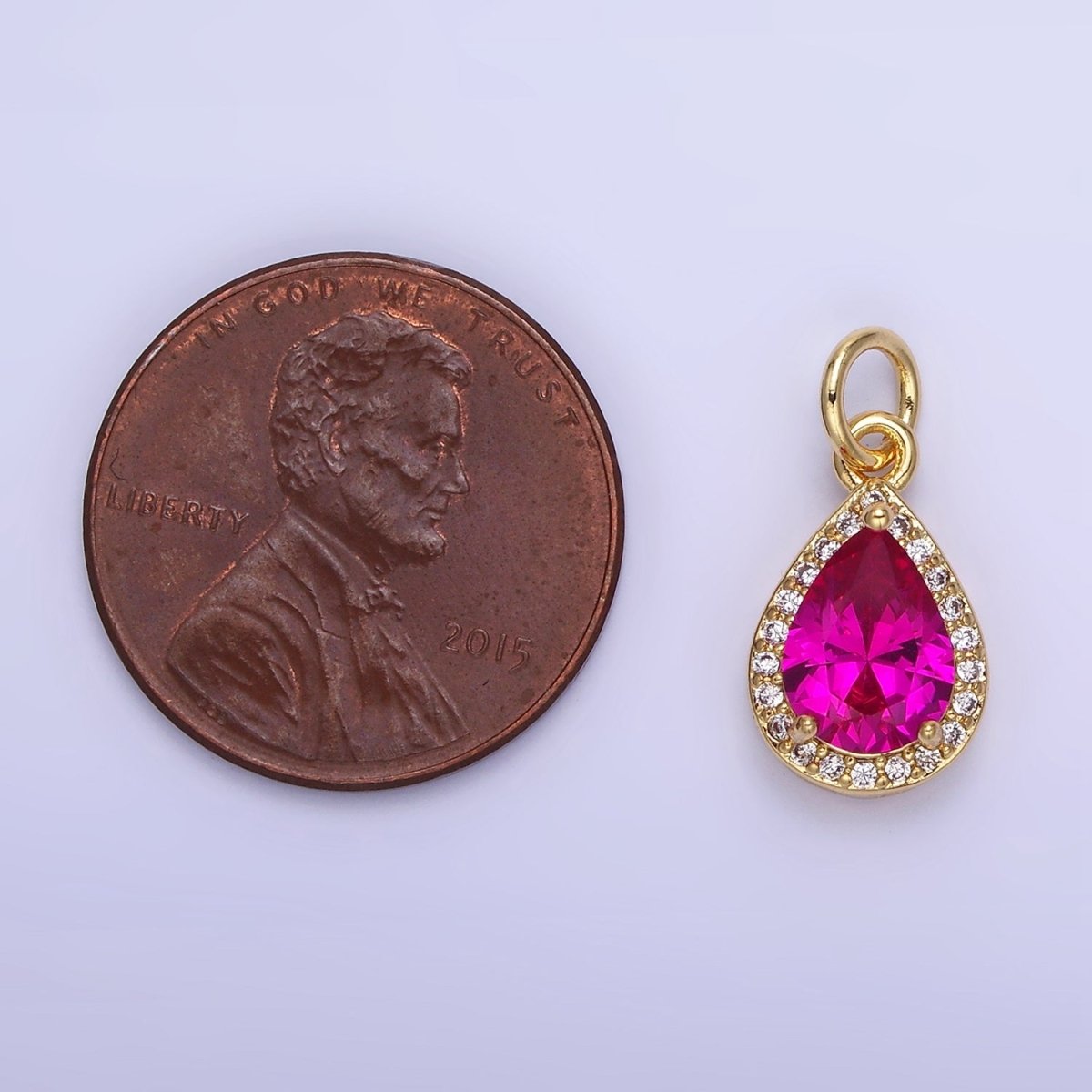 14K Gold Filled Teardrop CZ Micro Paved Birthstone Charm in Gold & Silver | W704 - W720