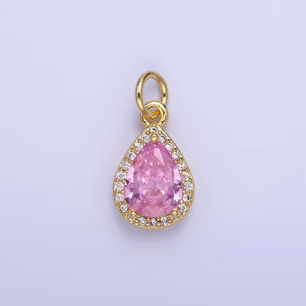 14K Gold Filled Teardrop CZ Micro Paved Birthstone Charm in Gold & Silver | W704 - W720