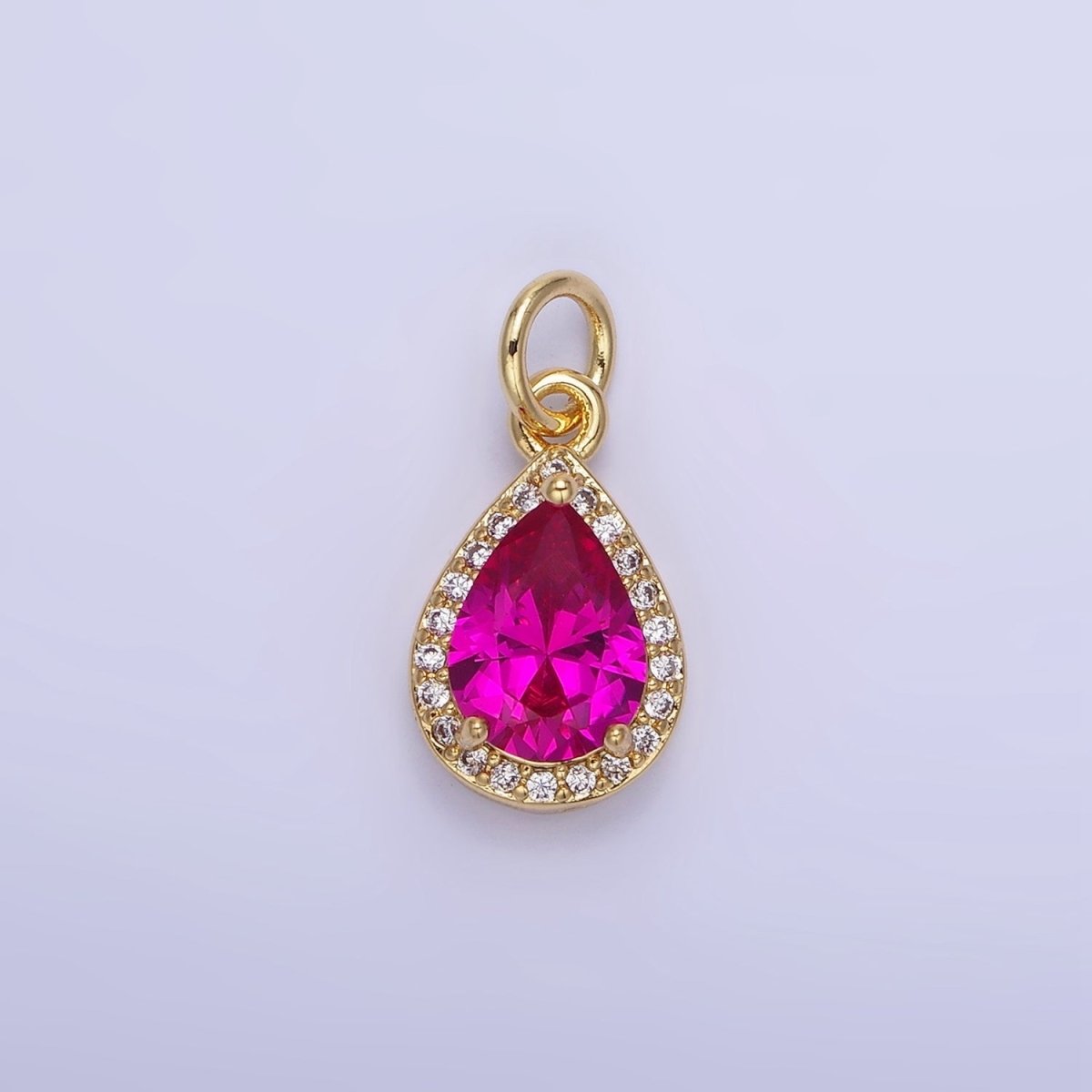 14K Gold Filled Teardrop CZ Micro Paved Birthstone Charm in Gold & Silver | W704 - W720