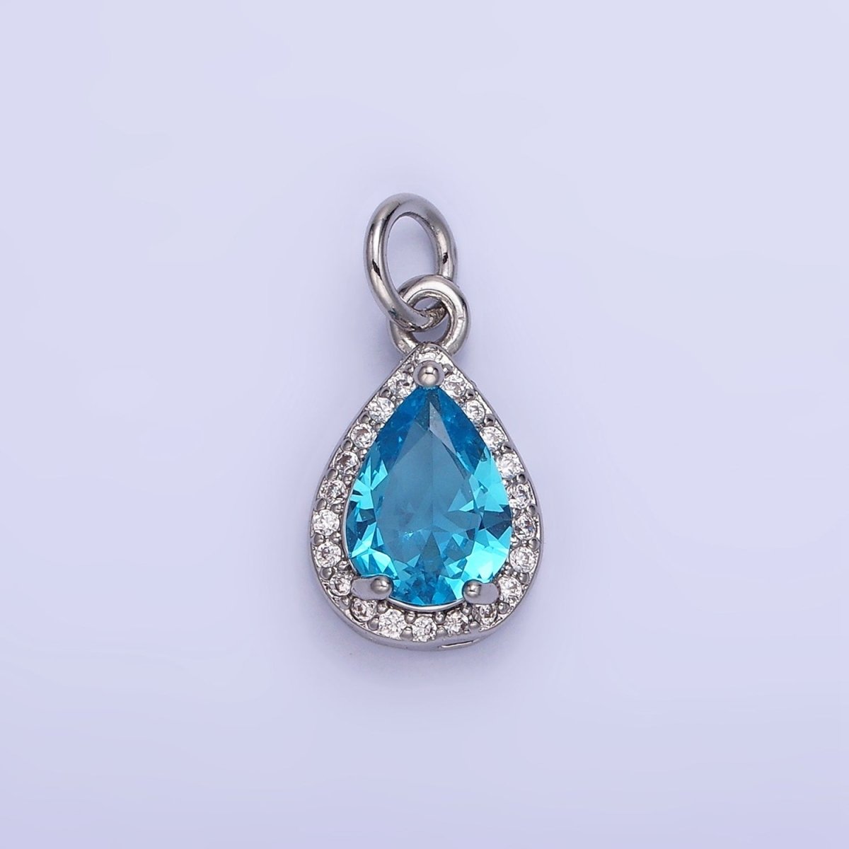 14K Gold Filled Teardrop CZ Micro Paved Birthstone Charm in Gold & Silver | W704 - W720