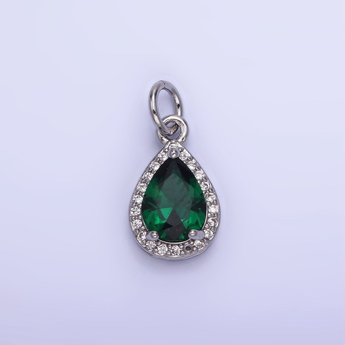14K Gold Filled Teardrop CZ Micro Paved Birthstone Charm in Gold & Silver | W704 - W720
