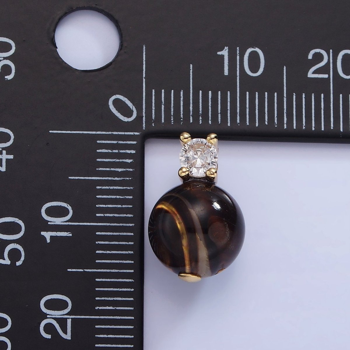 14K Gold Filled Tiger Eye Gemstone Round CZ Drop Pendant | P1791