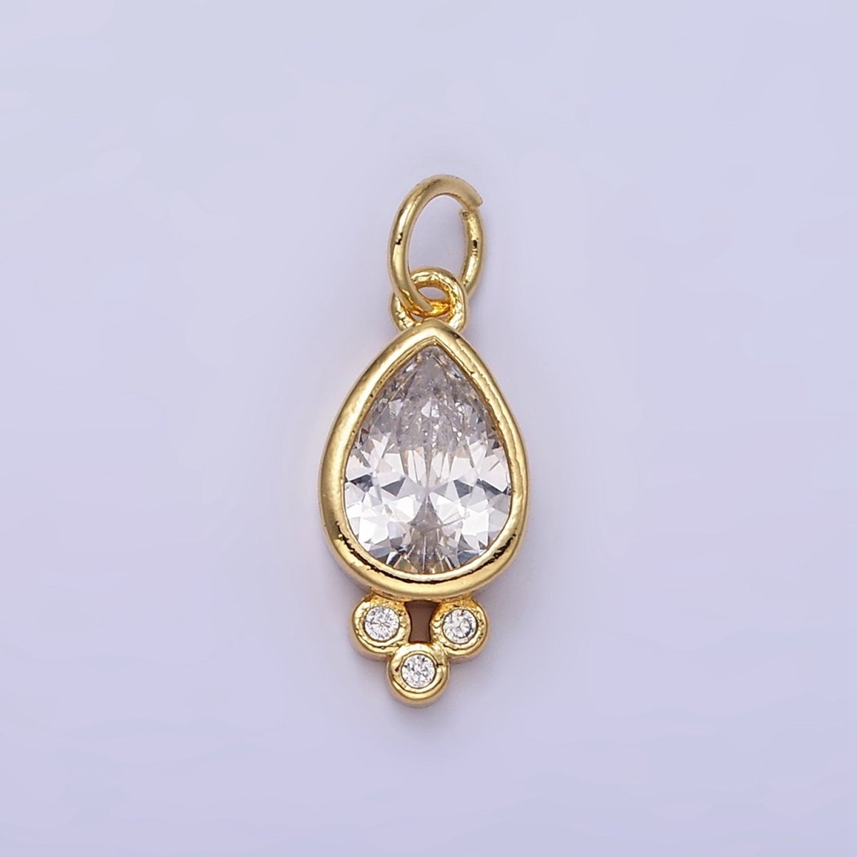 14K Gold Filled Triple Clear CZ Teardrop Mini Charm | D430