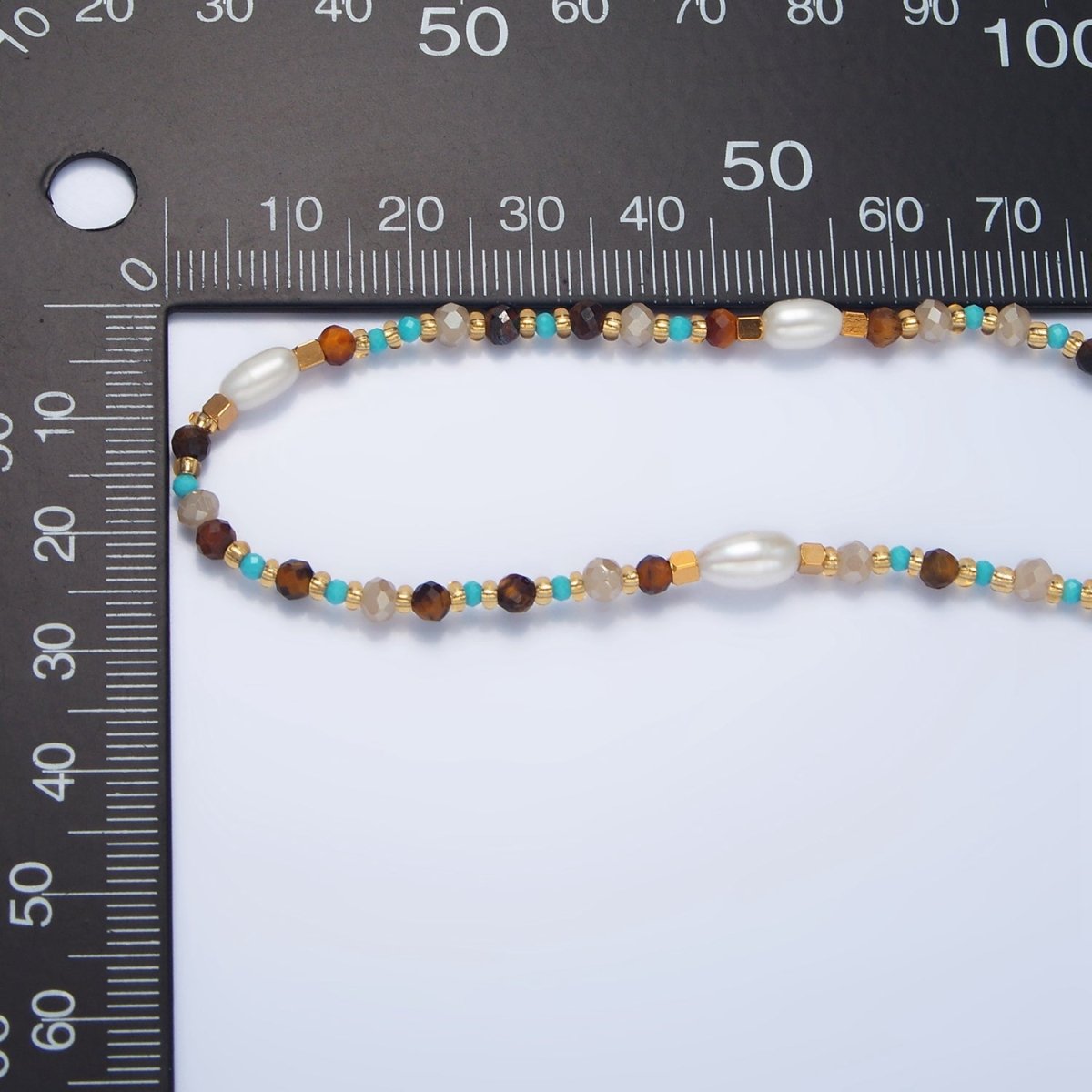 14K Gold Filled Turquoise Tiger Eye Pearl Irregular Bead 16 Inch Necklace | WA-2646