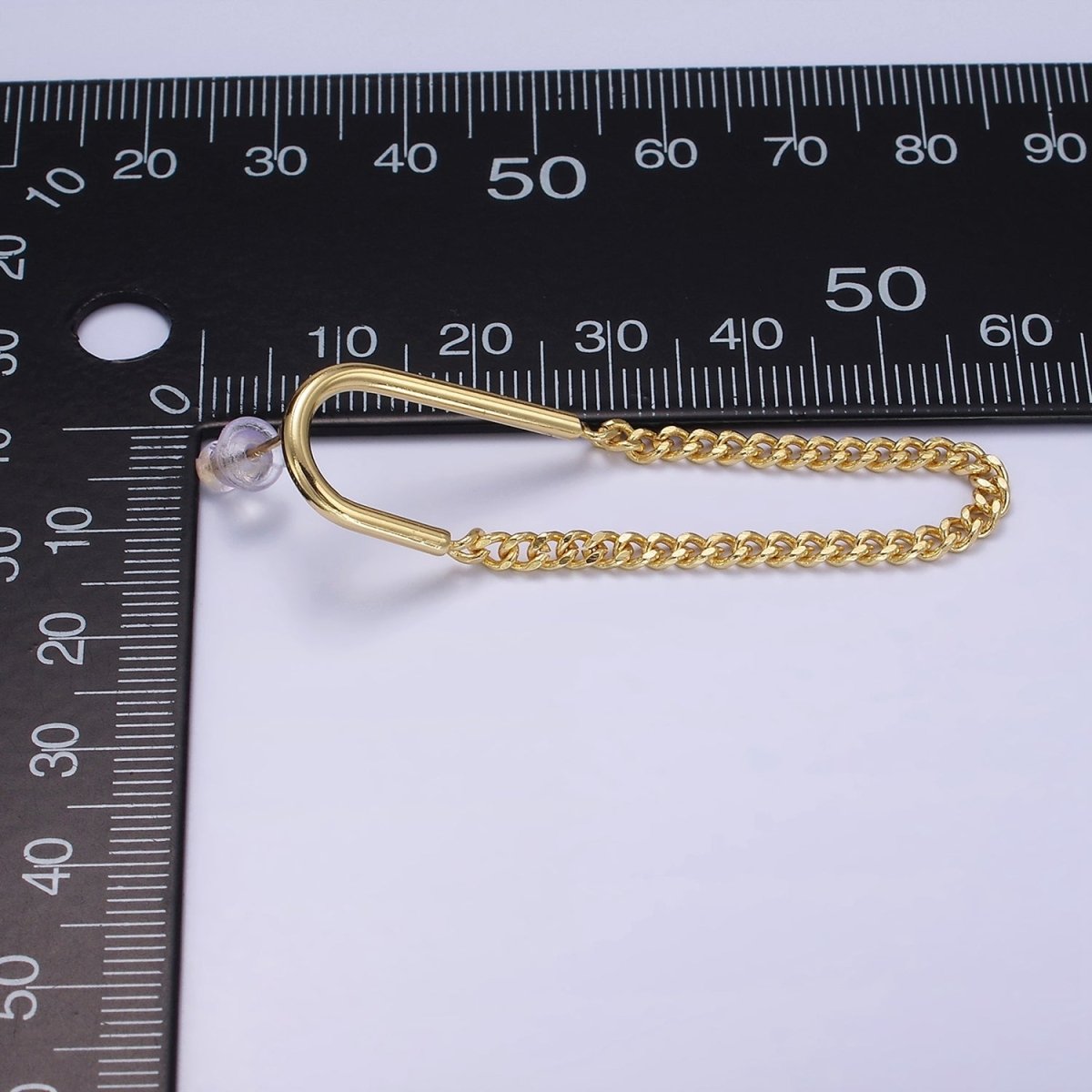 14K Gold Filled U Curb Chain Drop Stud Earrings | AB1177