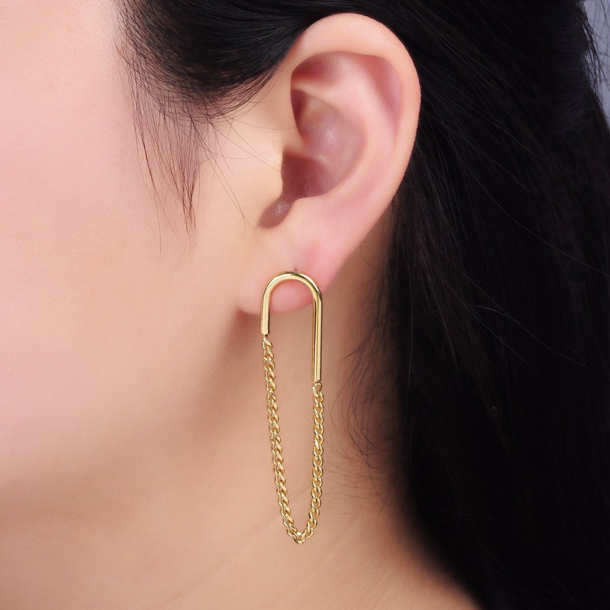 14K Gold Filled U Curb Chain Drop Stud Earrings | AB1177