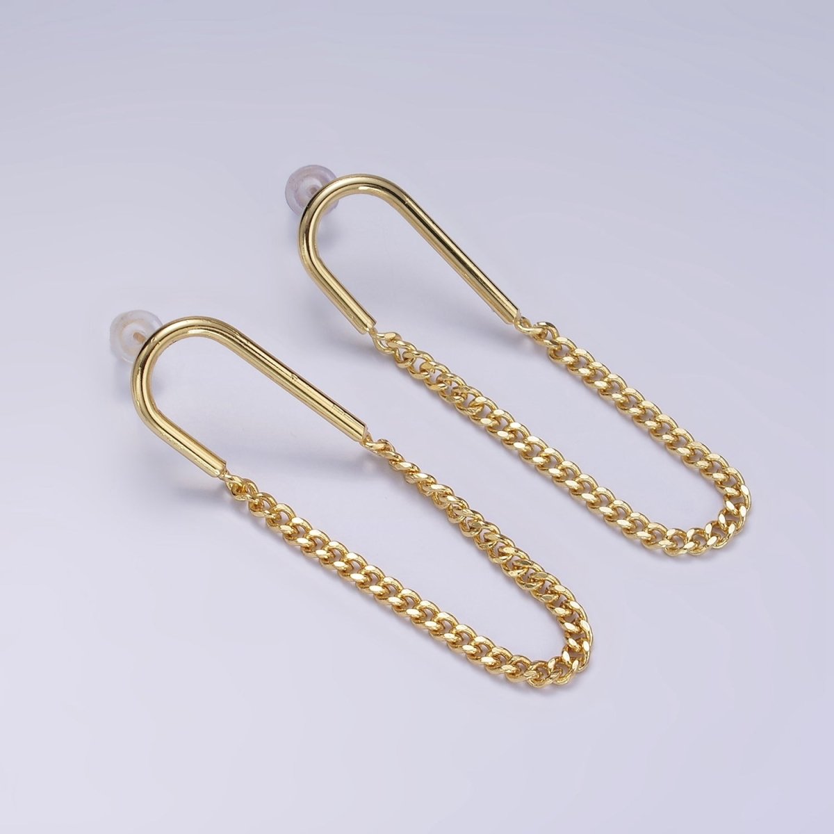 14K Gold Filled U Curb Chain Drop Stud Earrings | AB1177
