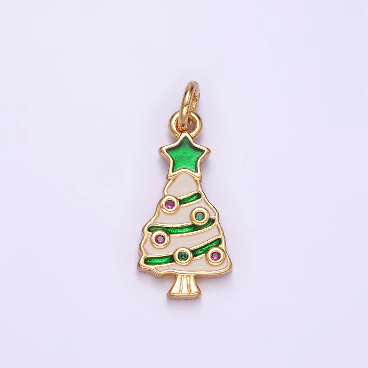 14K Gold Filled White Green Christmas Tree Plant Mini Charm | D516
