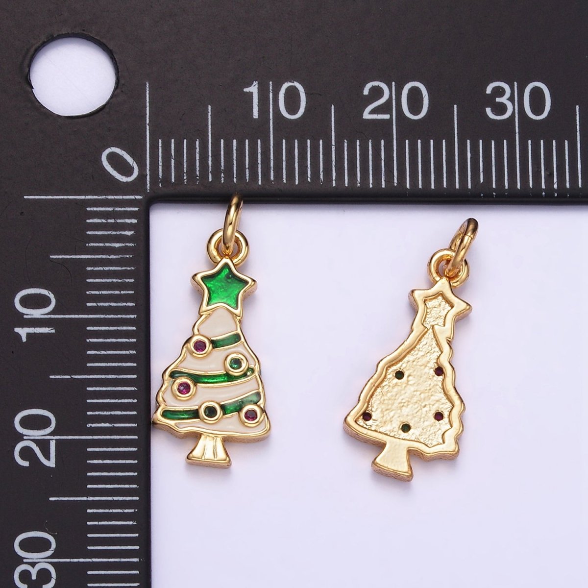 14K Gold Filled White Green Christmas Tree Plant Mini Charm | D516