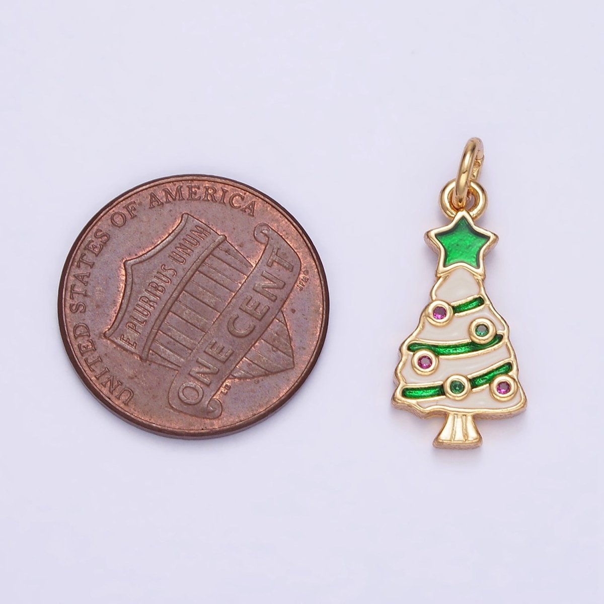 14K Gold Filled White Green Christmas Tree Plant Mini Charm | D516