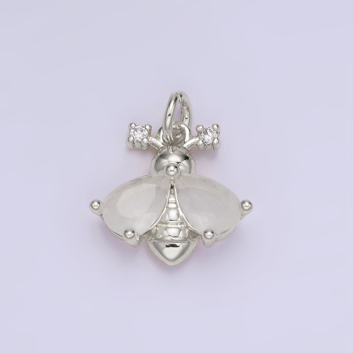 14K Gold Filled White, Orange CZ Bumble Queen Bee Insect Animal Charm | AG730