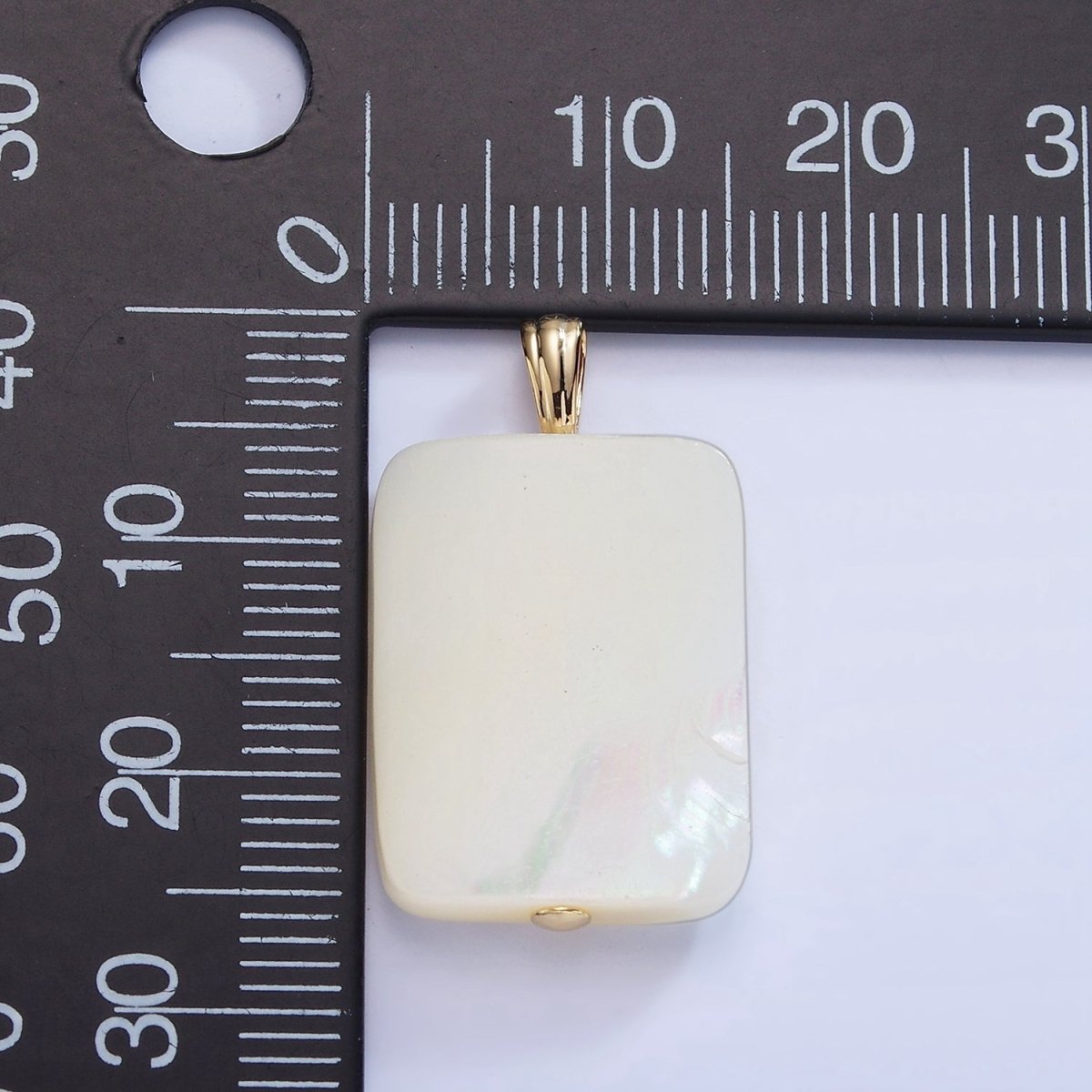 OS 14K Gold Filled White Shell Pearl Rectangle Pendant | P1582
