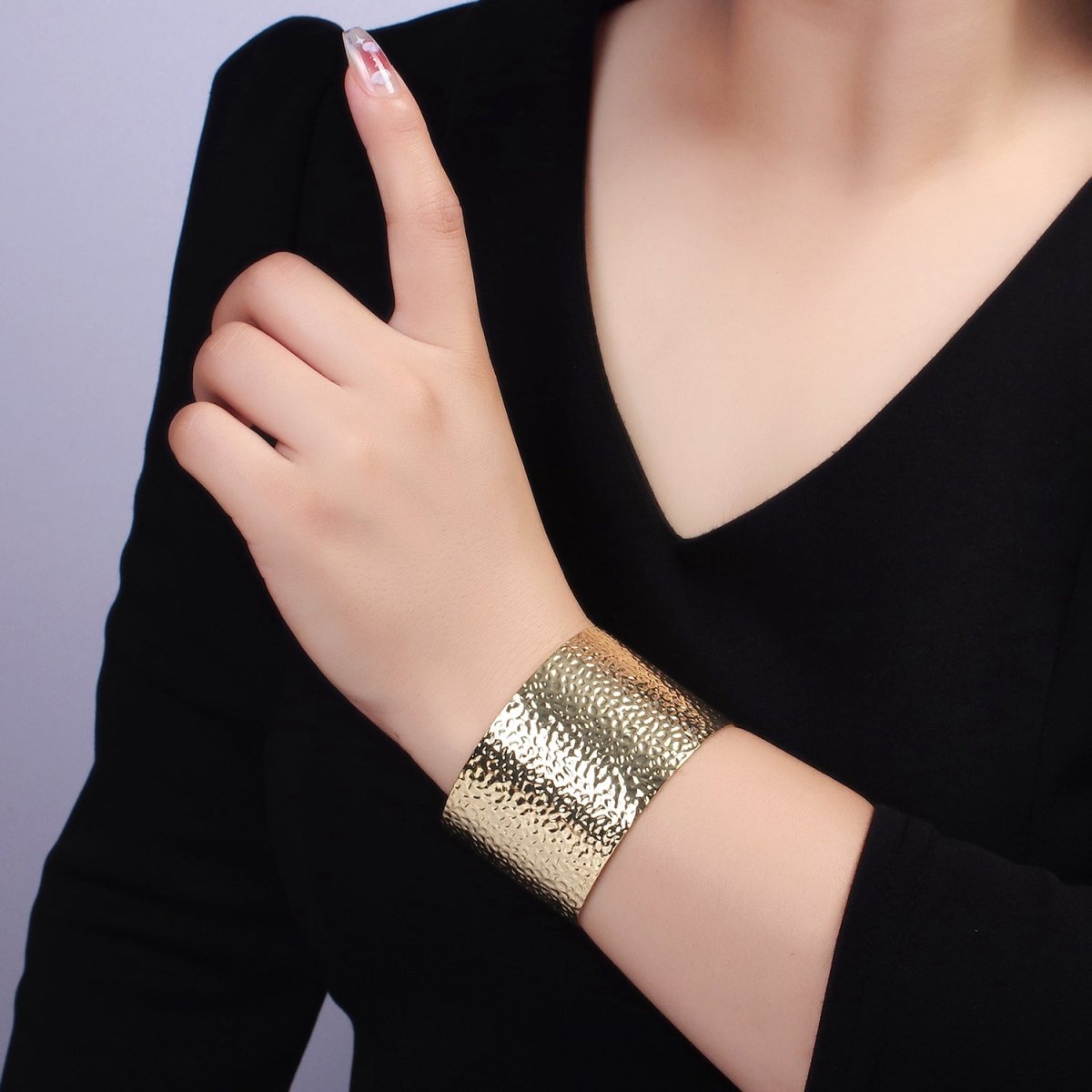 14K Gold Filled Wide Hammered Minimalist Cuff Bracelet | WA-2520