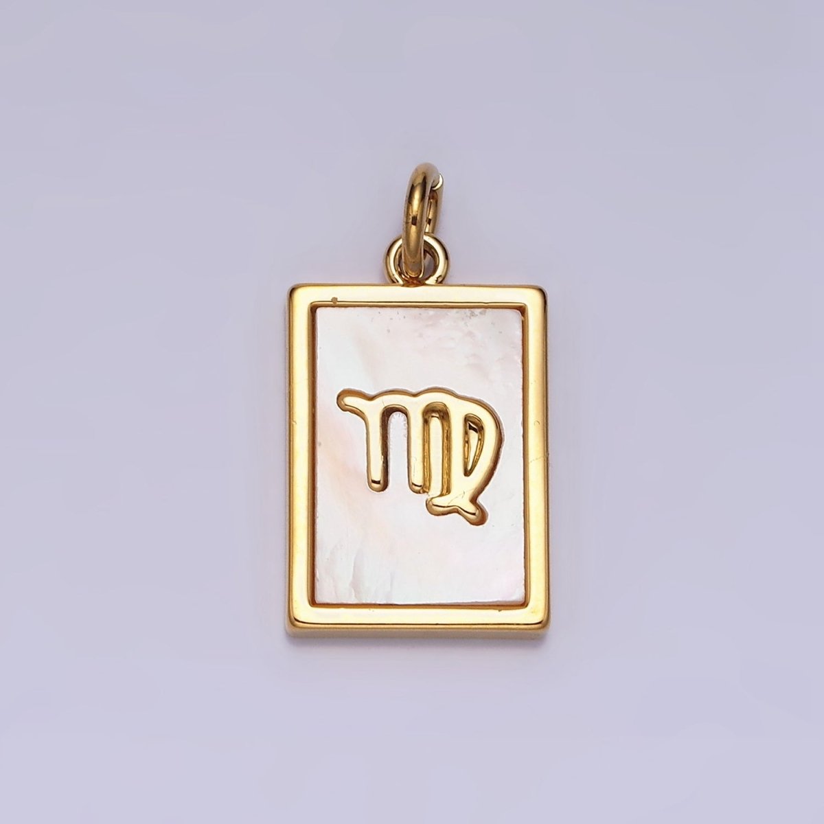14K Gold Filled Zodiac Sign Shell Pearl Rectangular Tag Charm | A-A1247-A-A1258