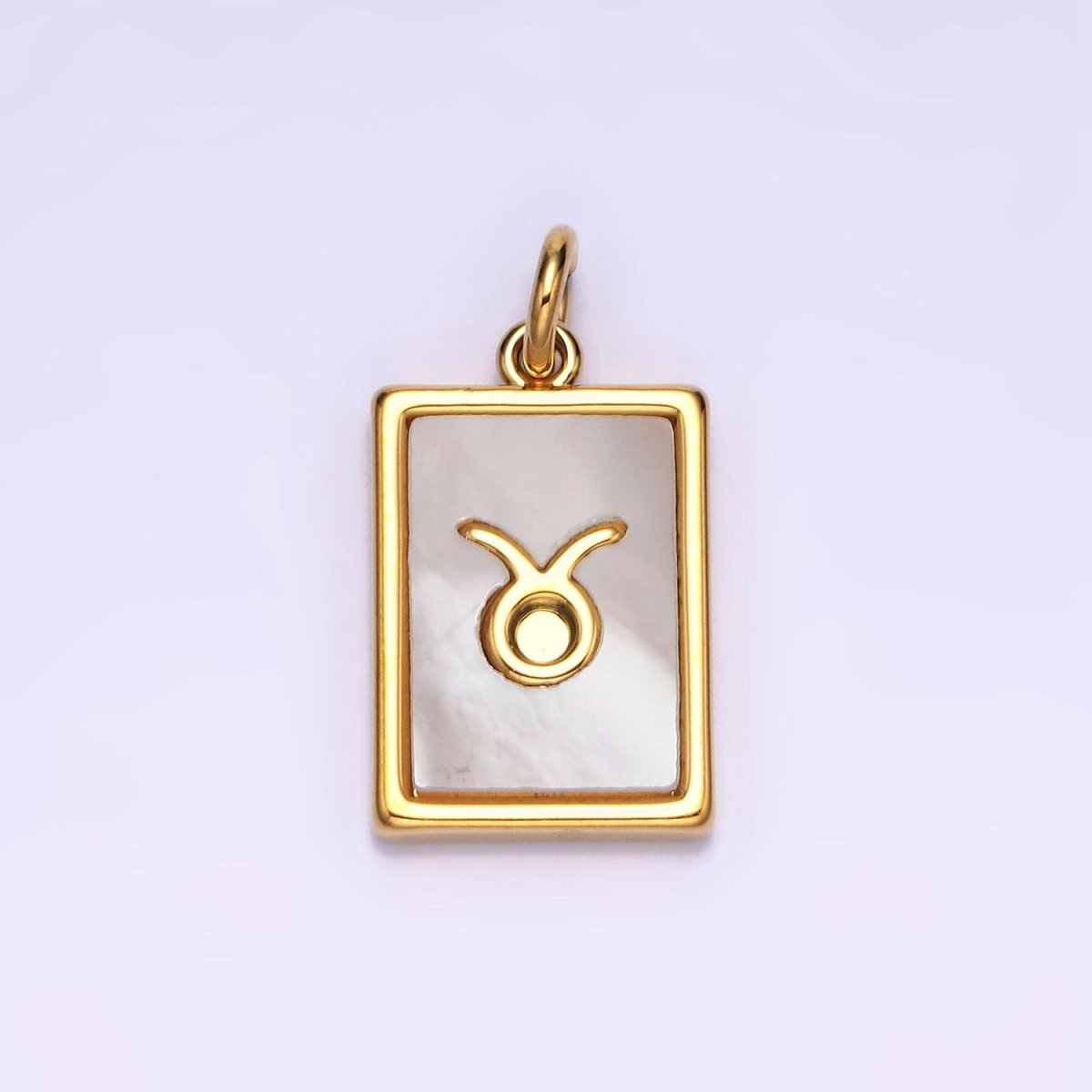 14K Gold Filled Zodiac Sign Shell Pearl Rectangular Tag Charm | A-A1247-A-A1258