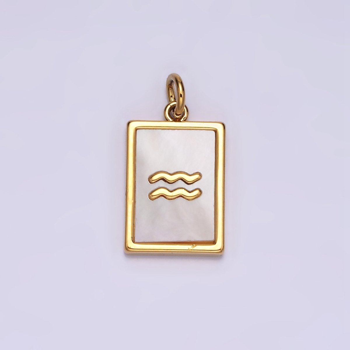 14K Gold Filled Zodiac Sign Shell Pearl Rectangular Tag Charm | A-A1247-A-A1258