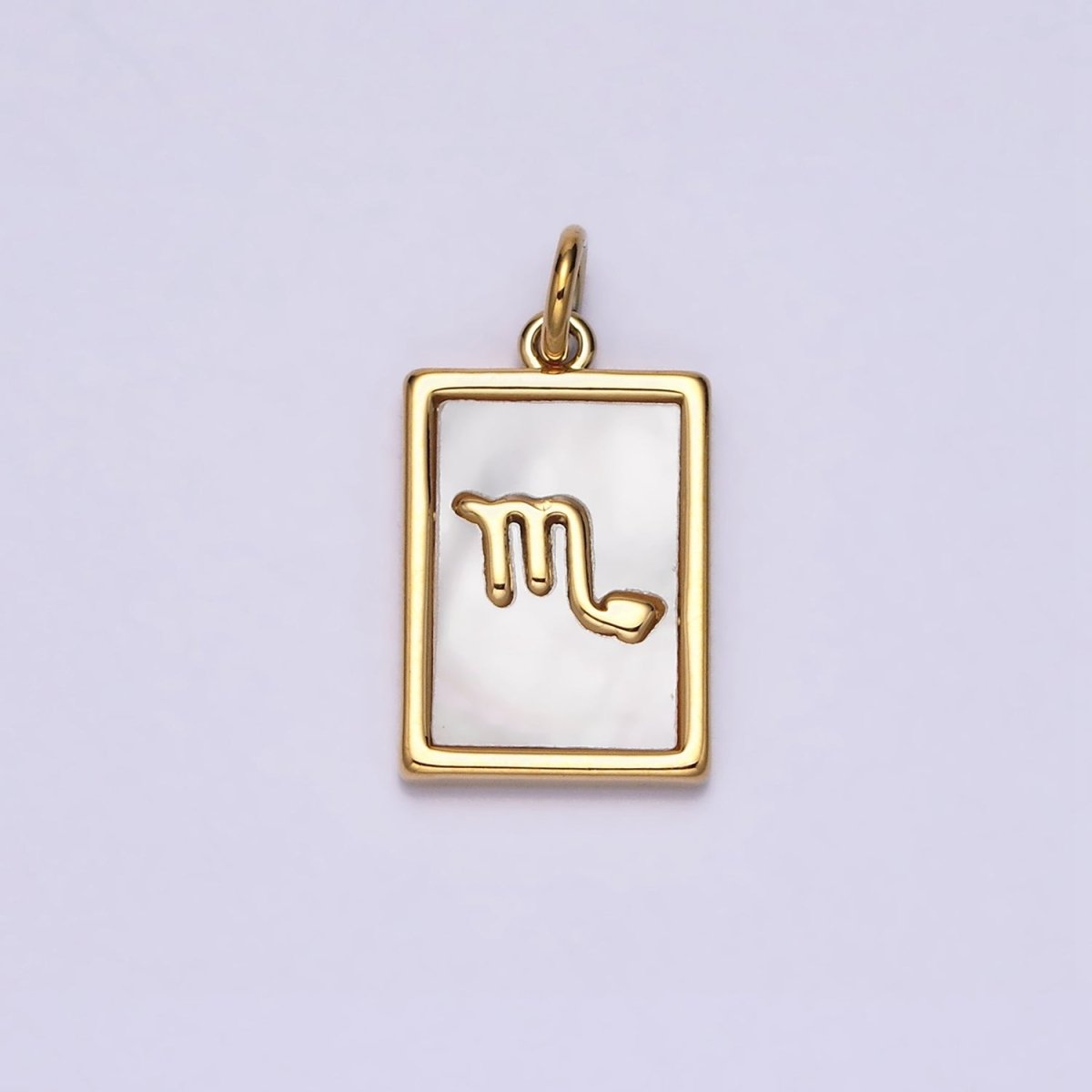 14K Gold Filled Zodiac Sign Shell Pearl Rectangular Tag Charm | A-A1247-A-A1258
