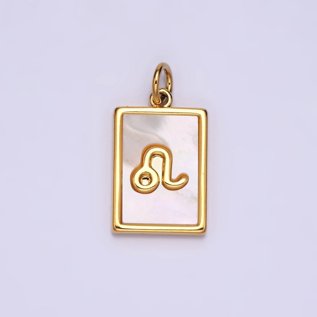 14K Gold Filled Zodiac Sign Shell Pearl Rectangular Tag Charm | A-A1247-A-A1258