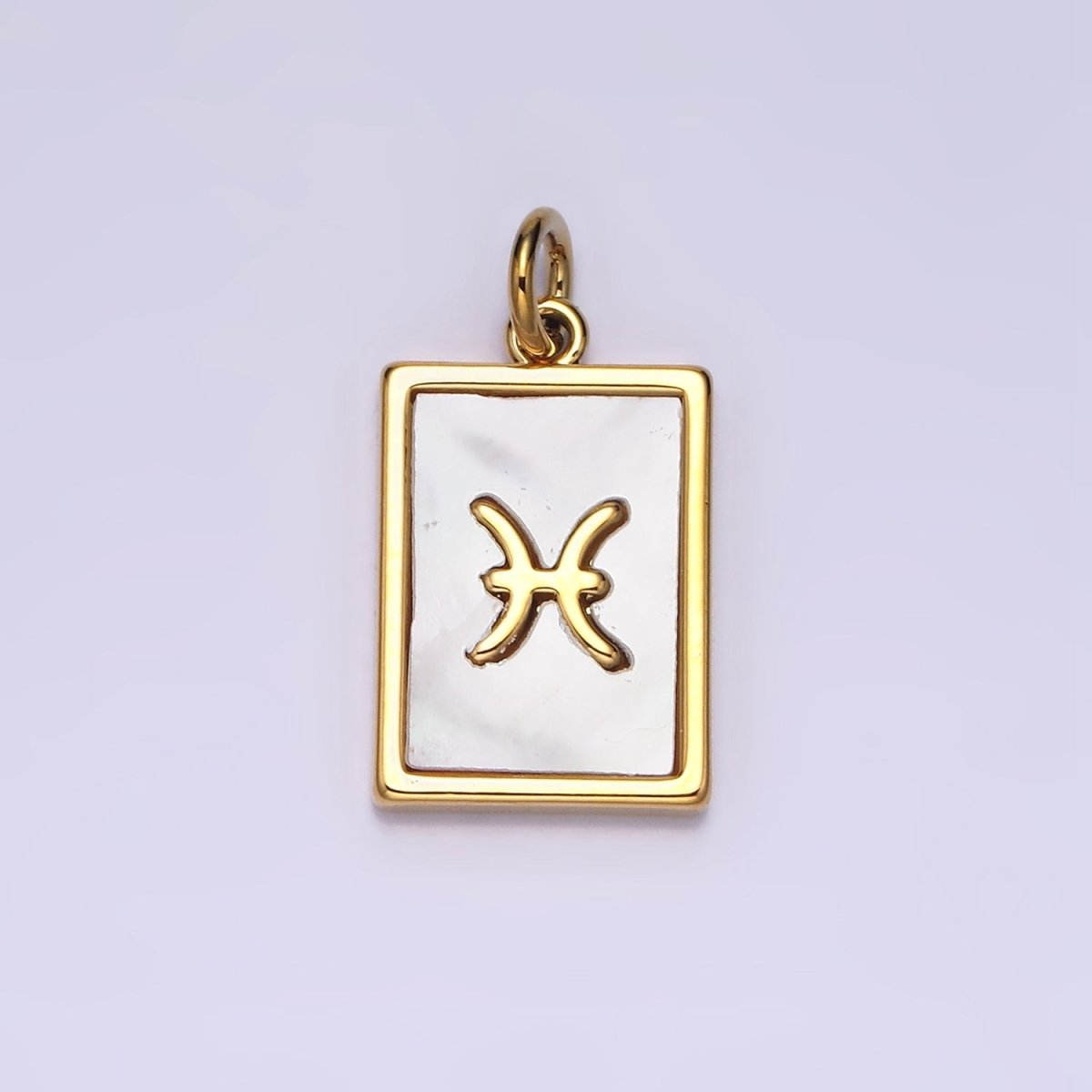 14K Gold Filled Zodiac Sign Shell Pearl Rectangular Tag Charm | A-A1247-A-A1258