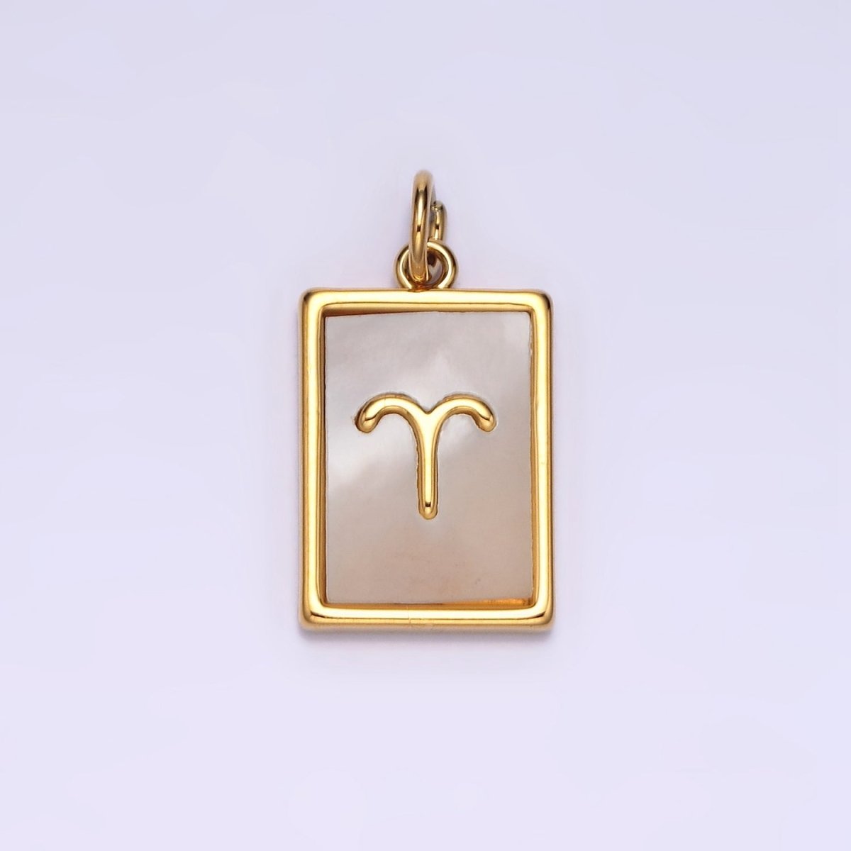 14K Gold Filled Zodiac Sign Shell Pearl Rectangular Tag Charm | A-A1247-A-A1258