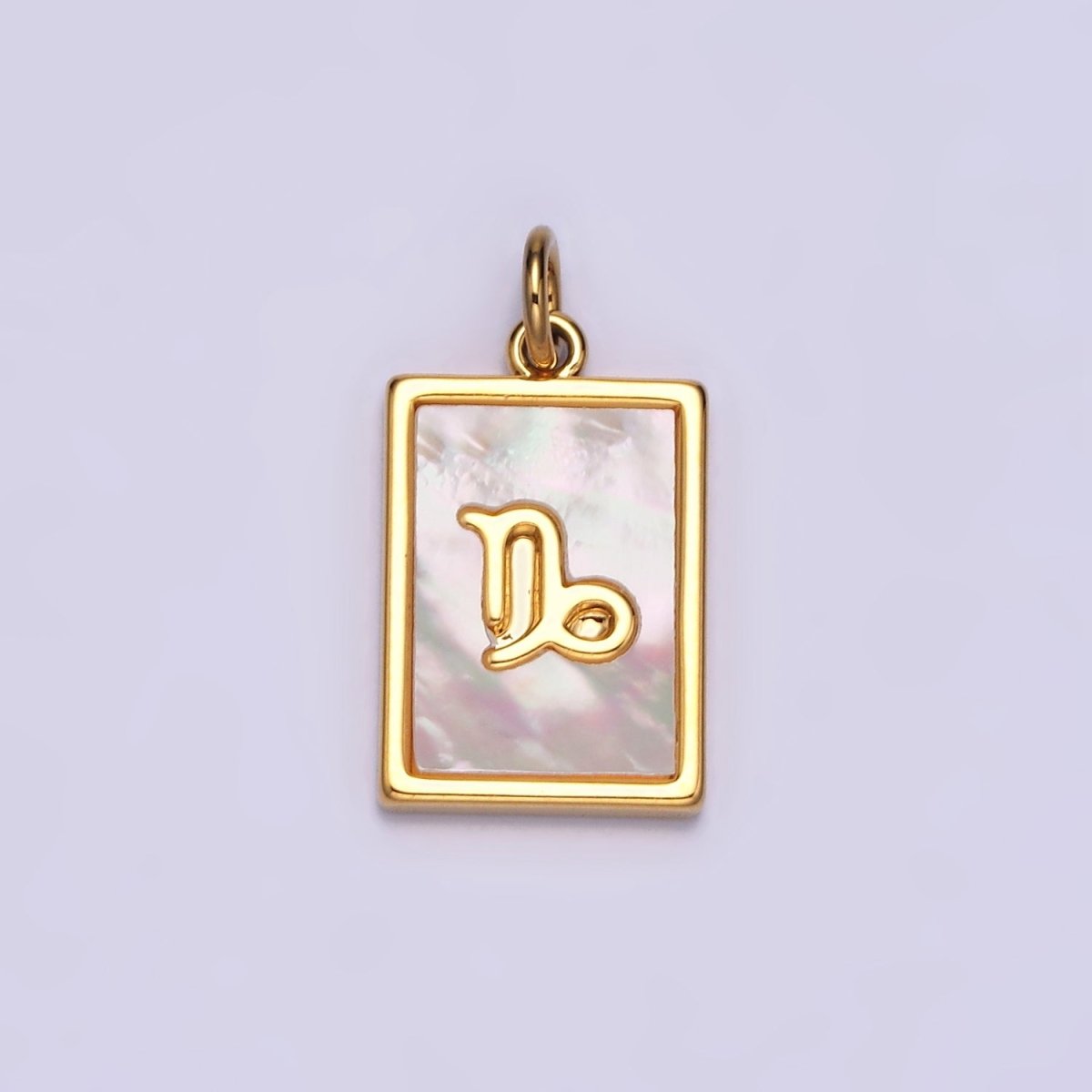 14K Gold Filled Zodiac Sign Shell Pearl Rectangular Tag Charm | A-A1247-A-A1258
