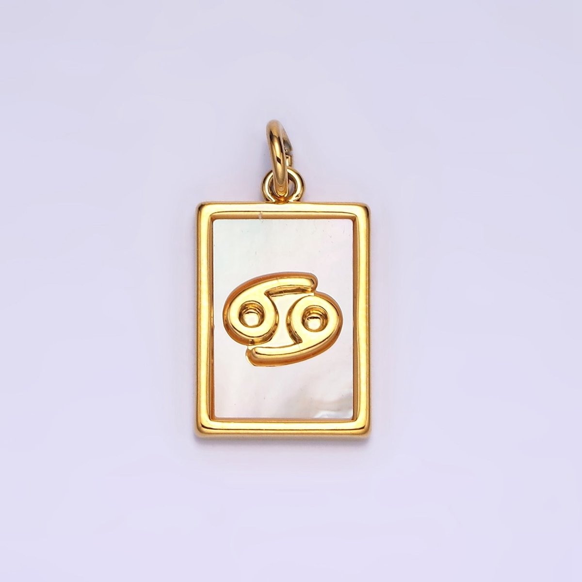 14K Gold Filled Zodiac Sign Shell Pearl Rectangular Tag Charm | A-A1247-A-A1258
