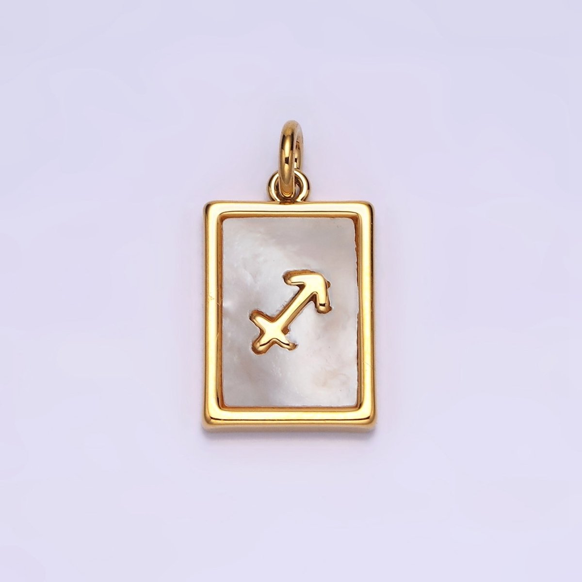 14K Gold Filled Zodiac Sign Shell Pearl Rectangular Tag Charm | A-A1247-A-A1258