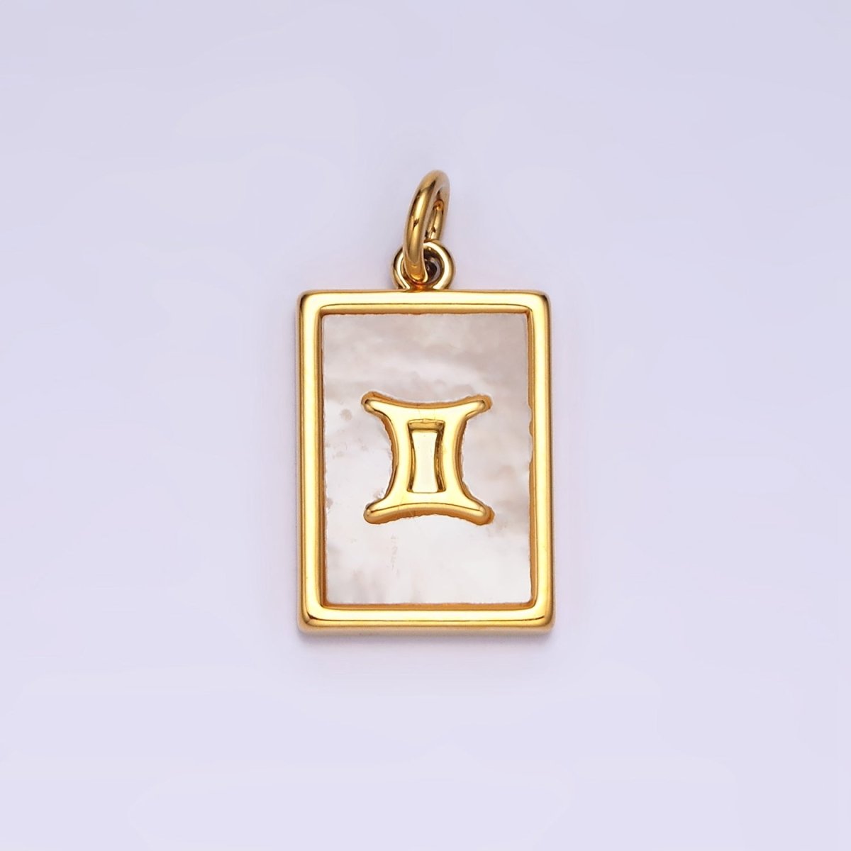 14K Gold Filled Zodiac Sign Shell Pearl Rectangular Tag Charm | A-A1247-A-A1258