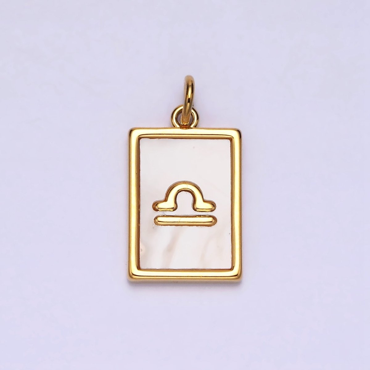 14K Gold Filled Zodiac Sign Shell Pearl Rectangular Tag Charm | A-A1247-A-A1258