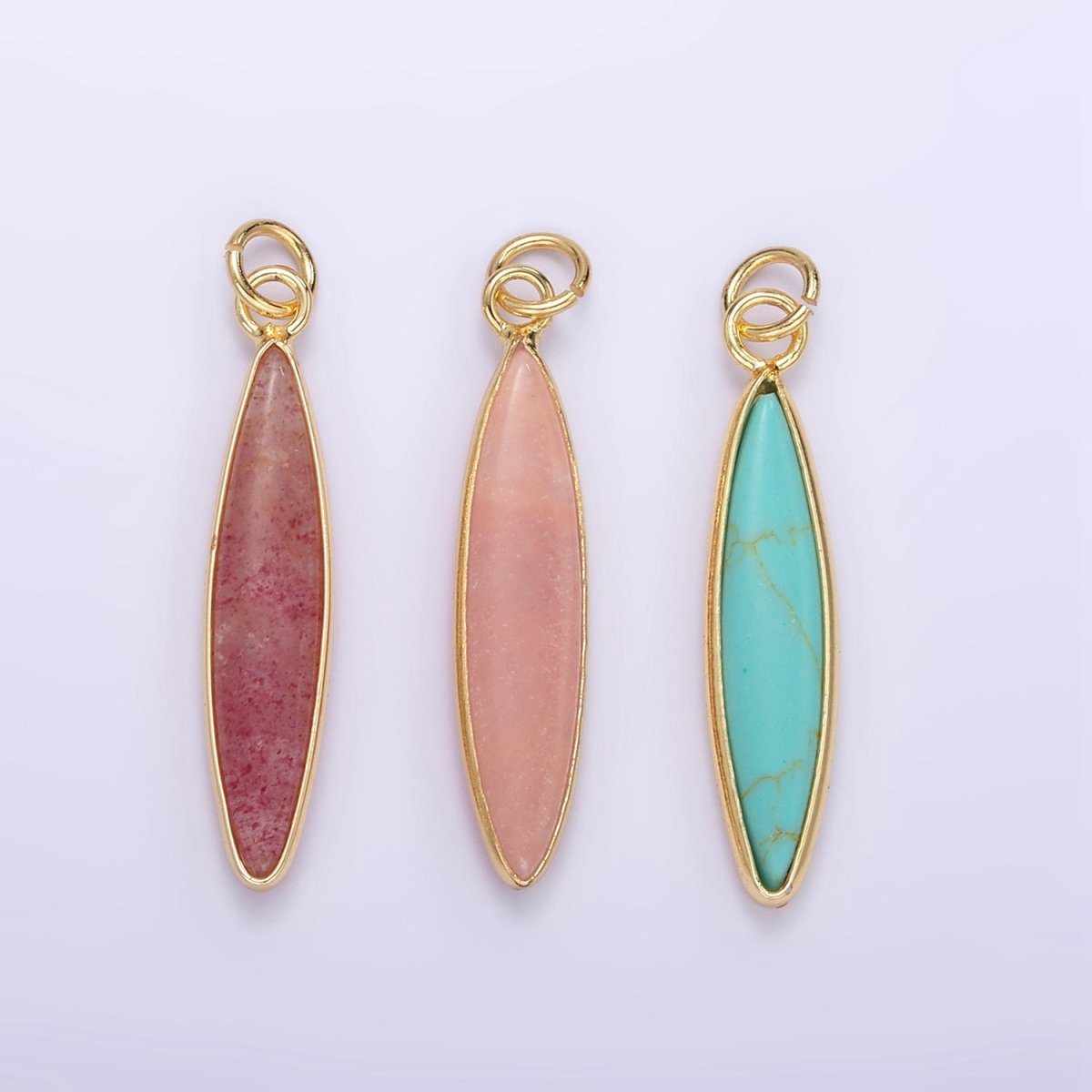 14K Gold Watermelon Quartz, Pink Quartz, Turquoise Sphere Bezel Charm | D560
