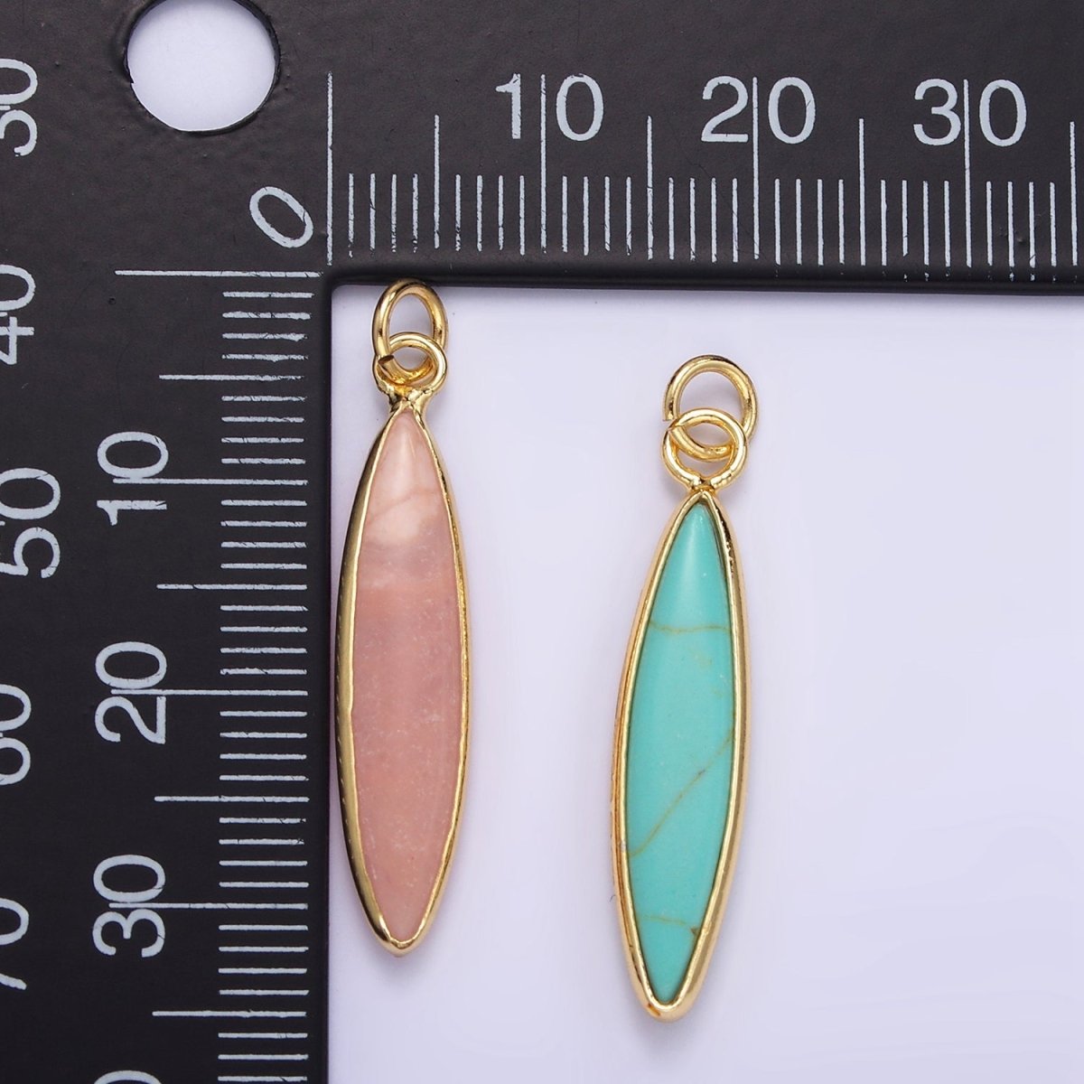 14K Gold Watermelon Quartz, Pink Quartz, Turquoise Sphere Bezel Charm | D560