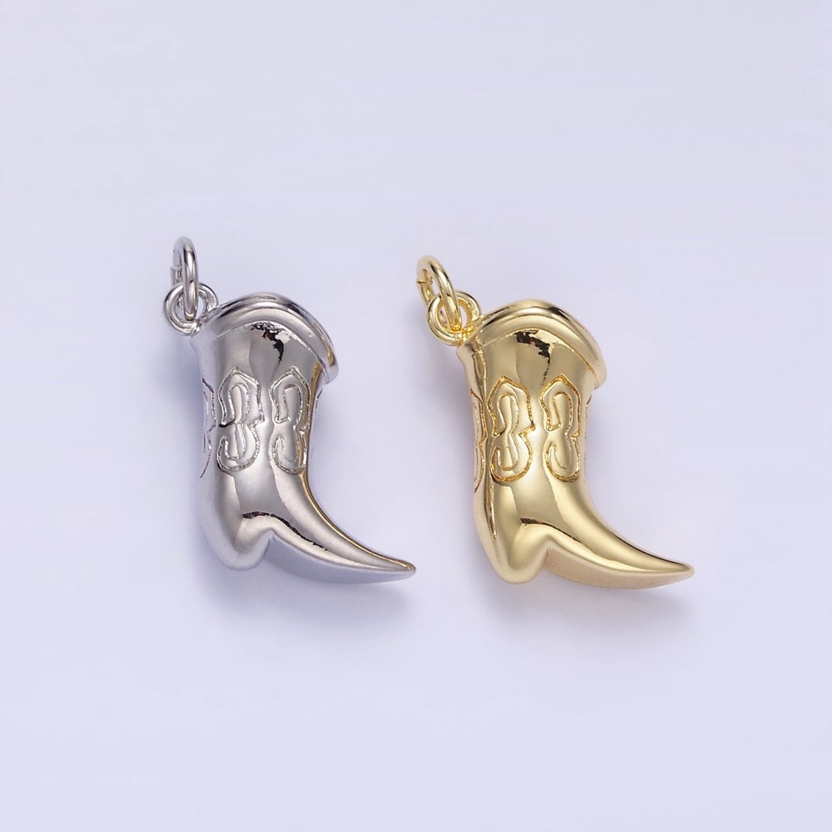 14K Golf Filled Engraved Chubby Cowboy Boot Charm in Gold & Silver | D416