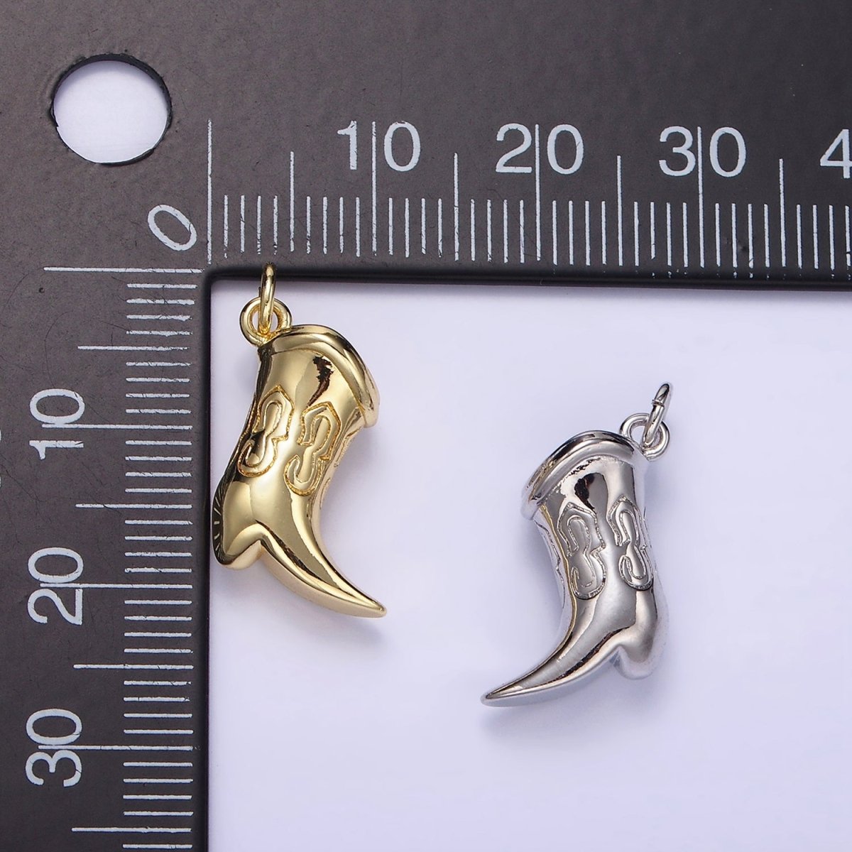 14K Golf Filled Engraved Chubby Cowboy Boot Charm in Gold & Silver | D416