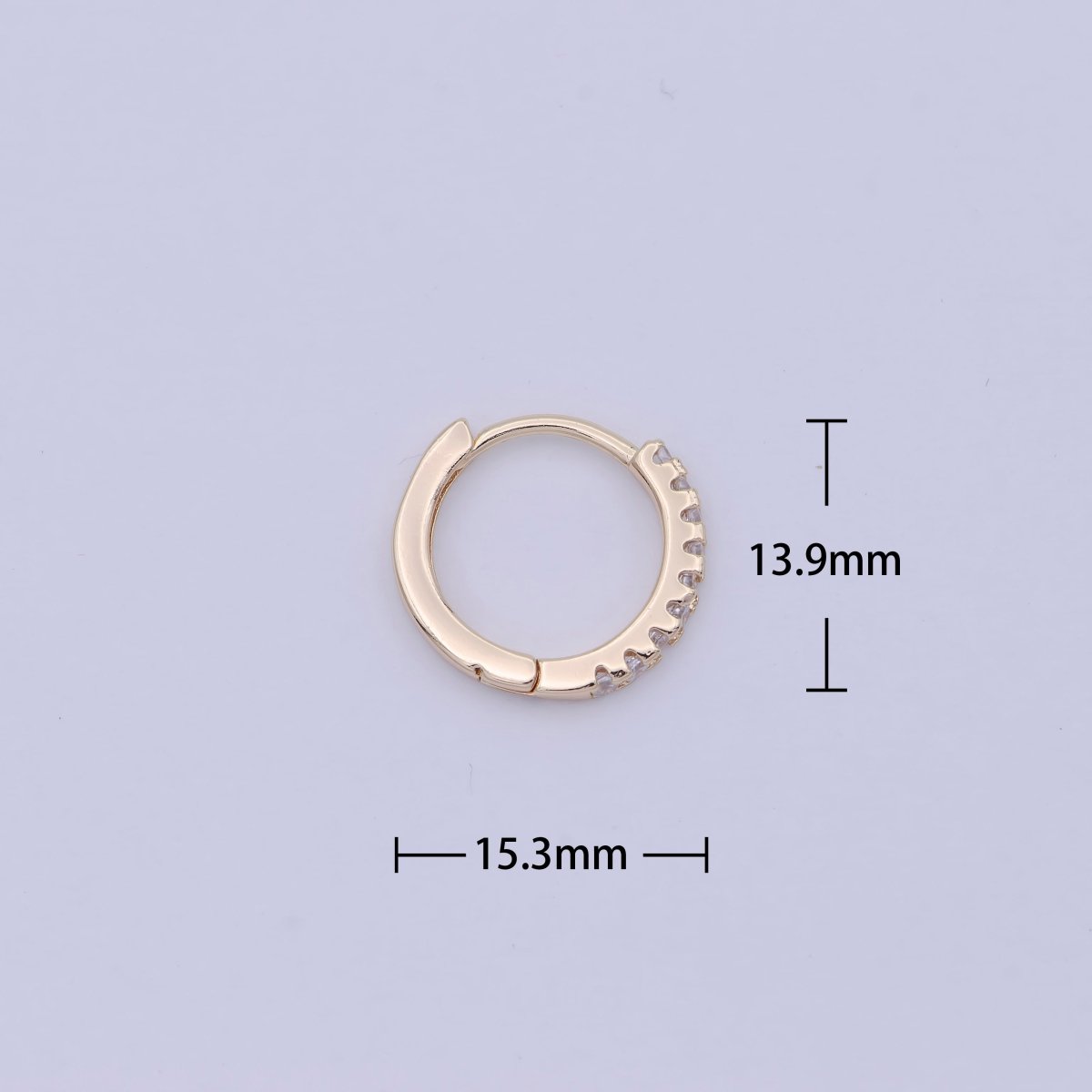 16K Gold Filled 15mm Clear Micro Paved CZ Huggie Earrings | AB1195