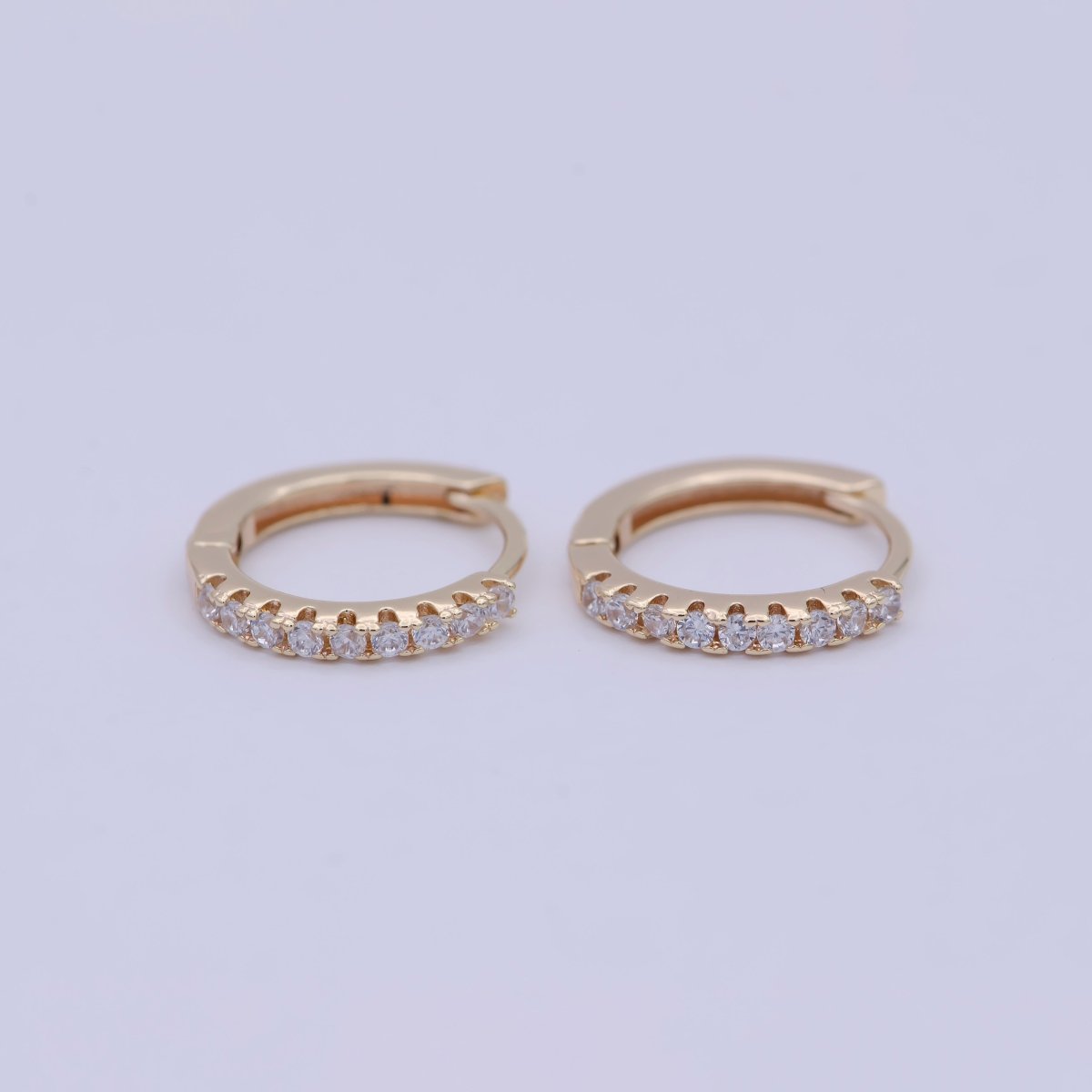 16K Gold Filled 15mm Clear Micro Paved CZ Huggie Earrings | AB1195