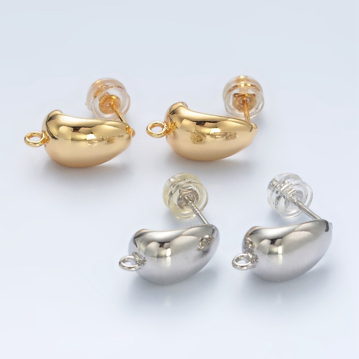 16K Gold Filled 15mm Dome J-Shaped Hoop Open Loop Earrings Findings in Gold & Silver | Z827 Z828