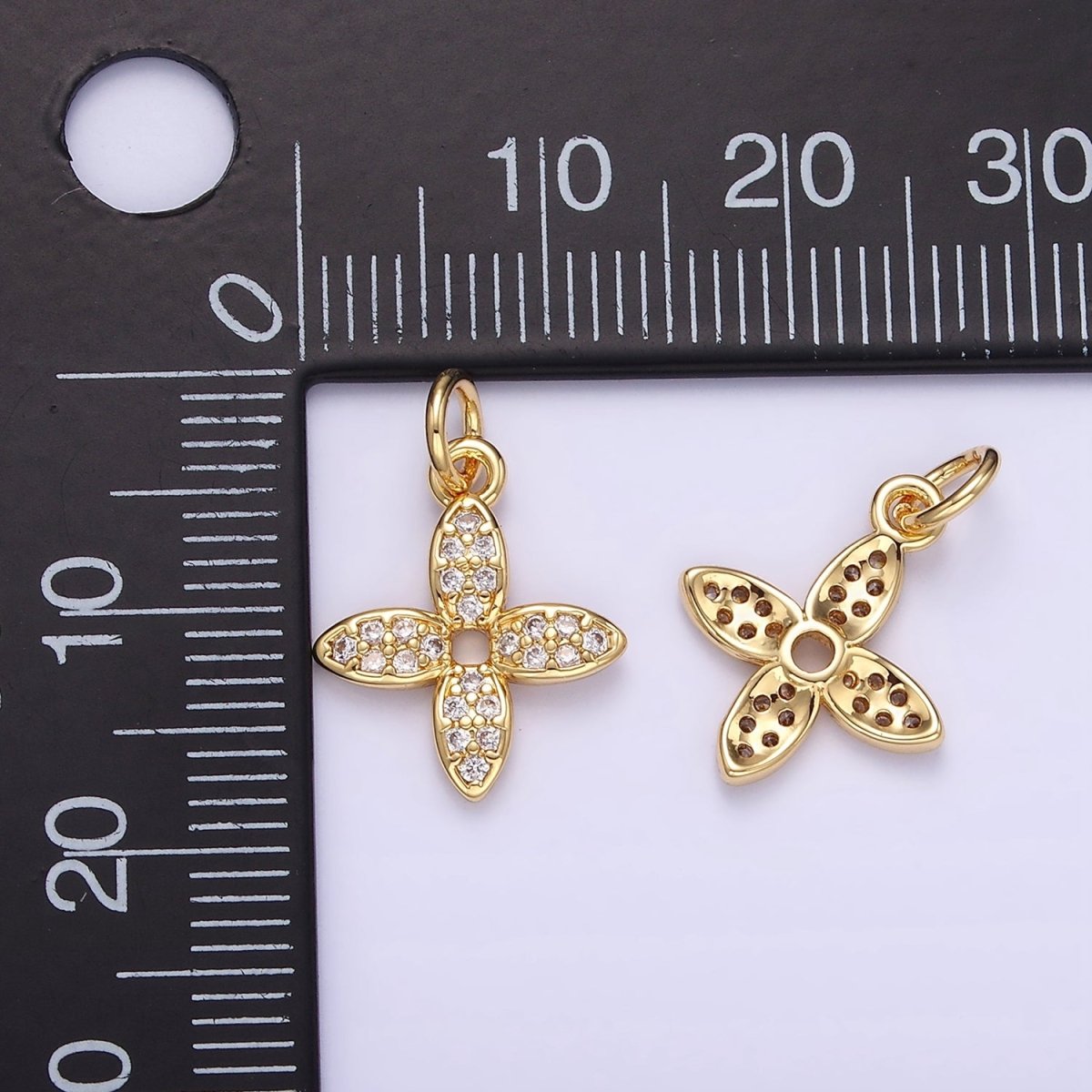 16K Gold Filled 15mm Flower Micro Paved CZ Charm | C303