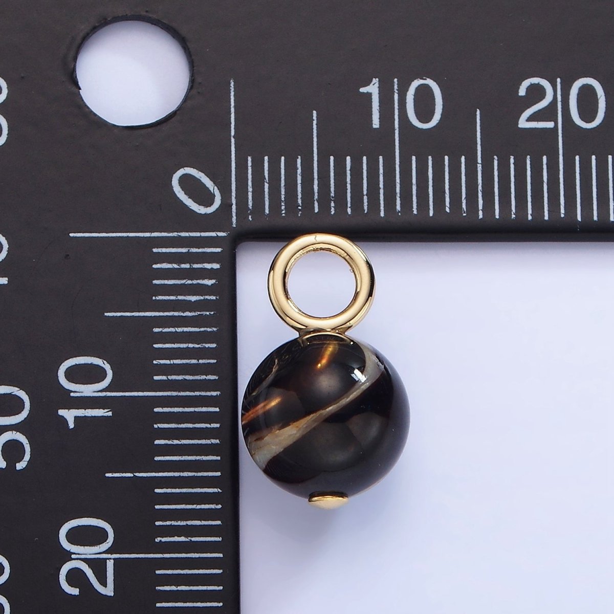 16K Gold Filled 16.5mm Dark Tiger Eye Round Drop Charm | P1777