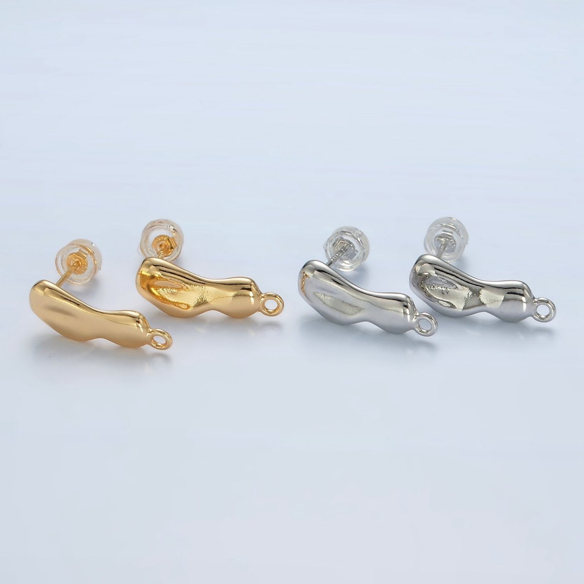16K Gold Filled 18mm Molten Drip Bar Open Loop Stud Earrings Findings in Gold & Silver | Z842 Z843