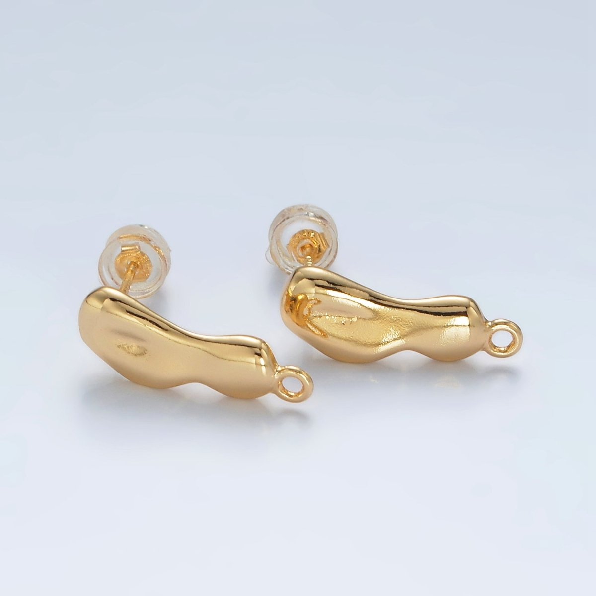 16K Gold Filled 18mm Molten Drip Bar Open Loop Stud Earrings Findings in Gold & Silver | Z842 Z843