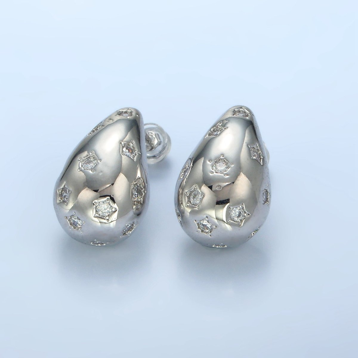 16K Gold Filled 20mm Celestial Star Dotted Dome Teardrop Stud Earrings in Gold & Silver | AD598 AD599