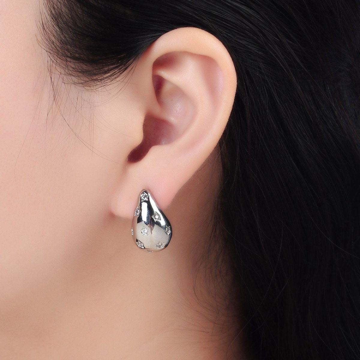 16K Gold Filled 20mm Celestial Star Dotted Dome Teardrop Stud Earrings in Gold & Silver | AD598 AD599