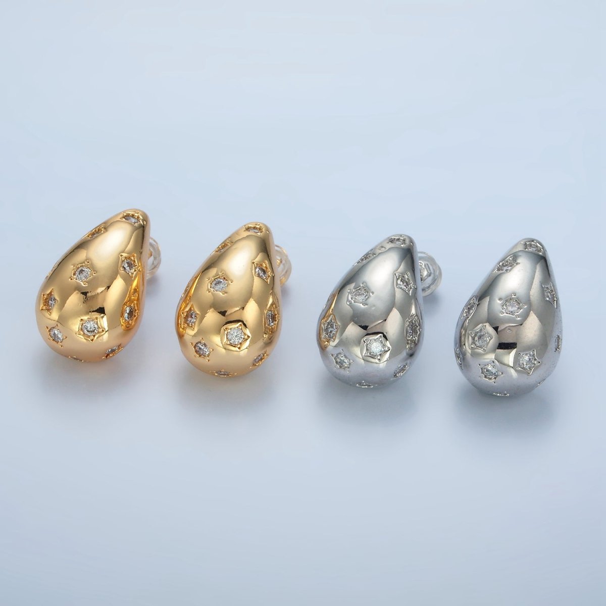16K Gold Filled 20mm Celestial Star Dotted Dome Teardrop Stud Earrings in Gold & Silver | AD598 AD599