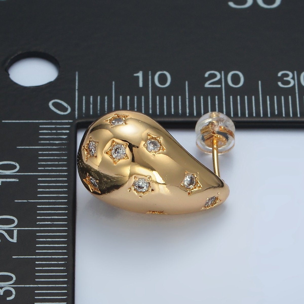 16K Gold Filled 20mm Celestial Star Dotted Dome Teardrop Stud Earrings in Gold & Silver | AD598 AD599
