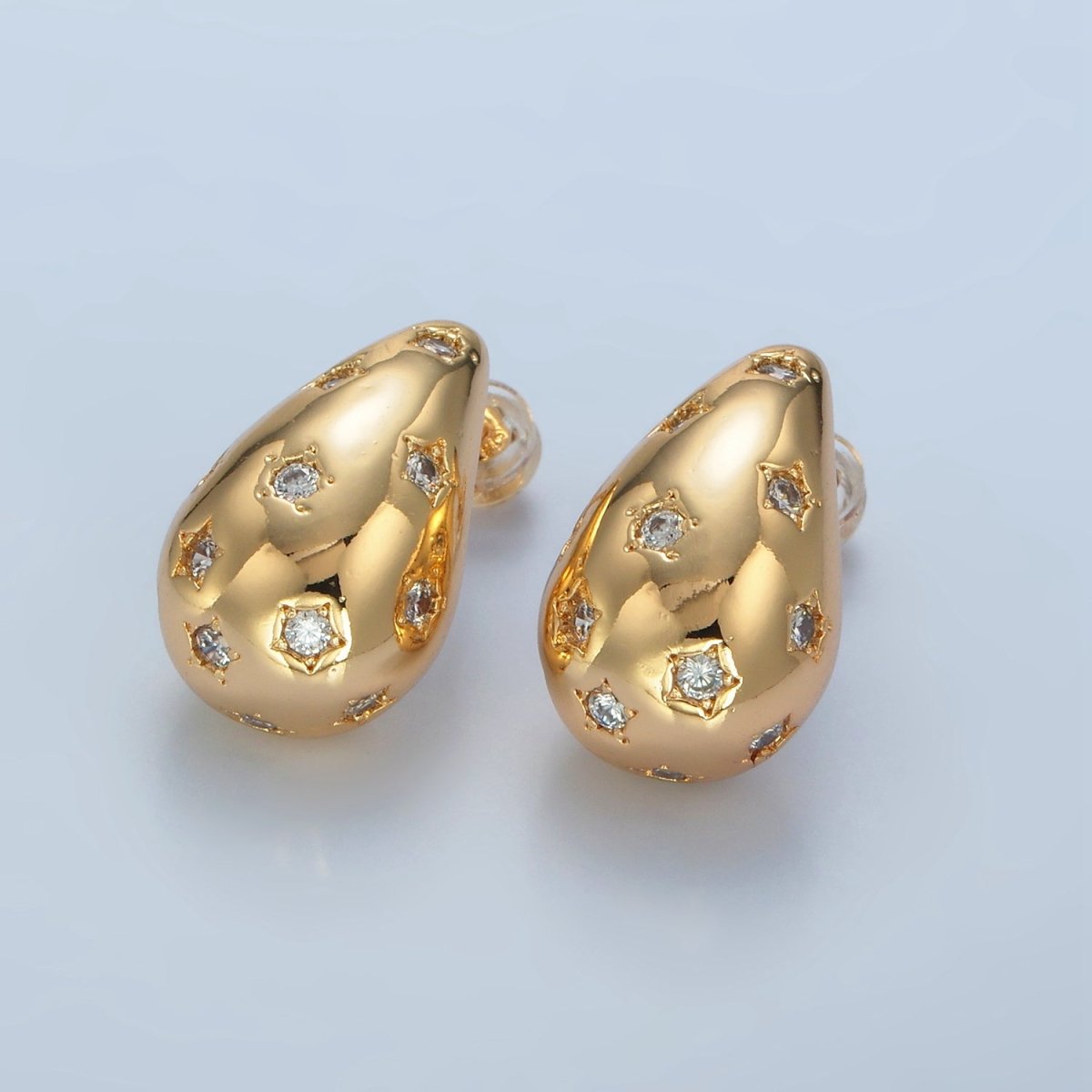 16K Gold Filled 20mm Celestial Star Dotted Dome Teardrop Stud Earrings in Gold & Silver | AD598 AD599