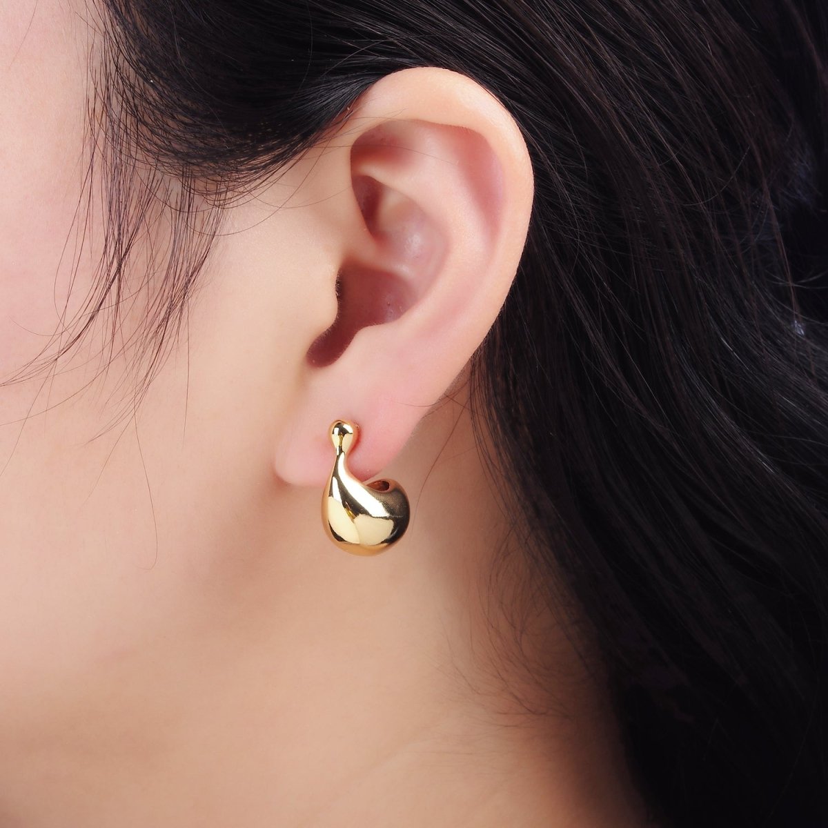 16K Gold Filled 20mm Molten Dome C-Shaped Earrings | P519