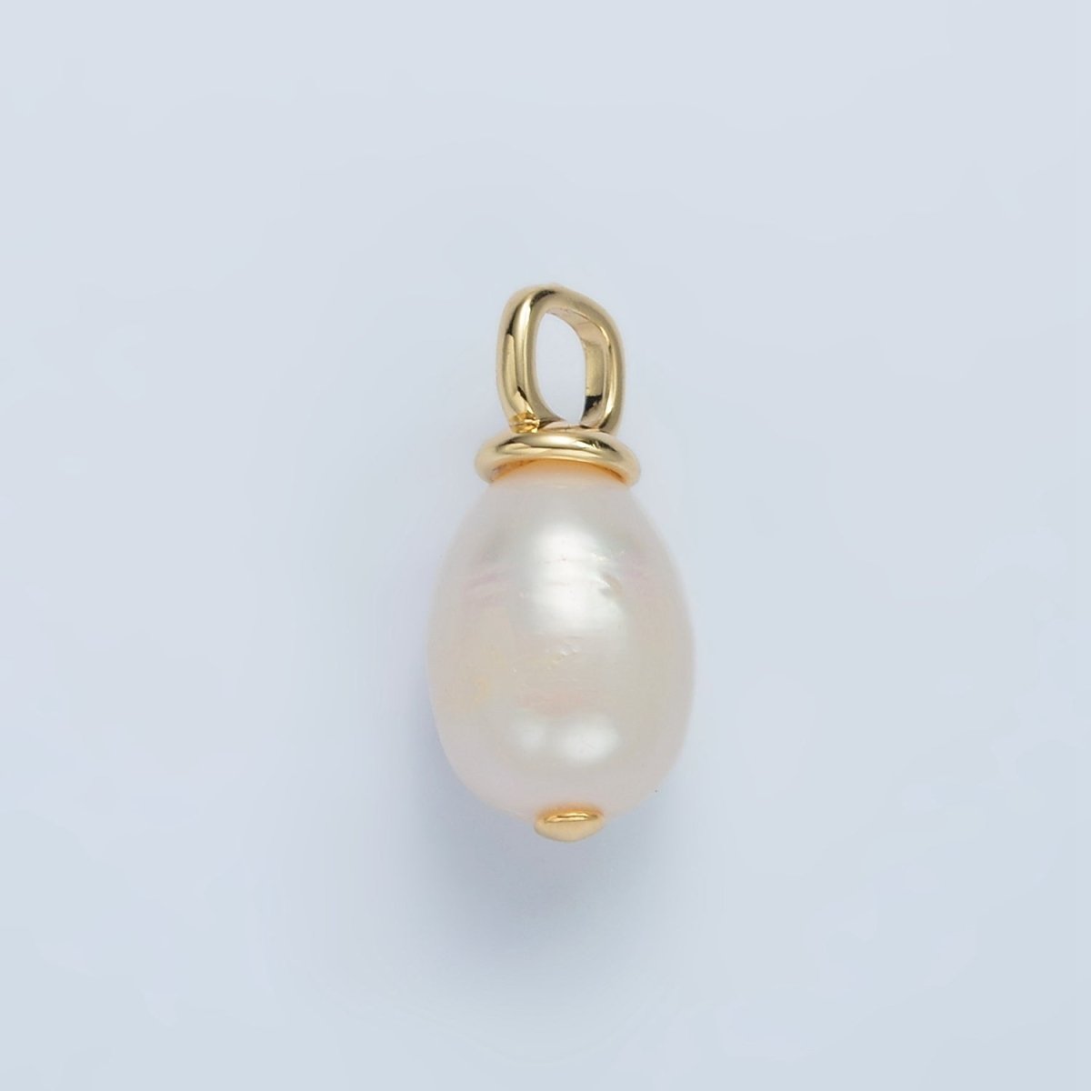 16K Gold Filled 20mm White Ringed Freshwater Pearl Square Bail Drop Pendant | P1864
