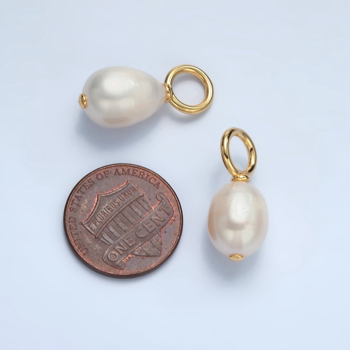 16K Gold Filled 22mm White Ringed Freshwater Pearl Drop Pendant | P1869